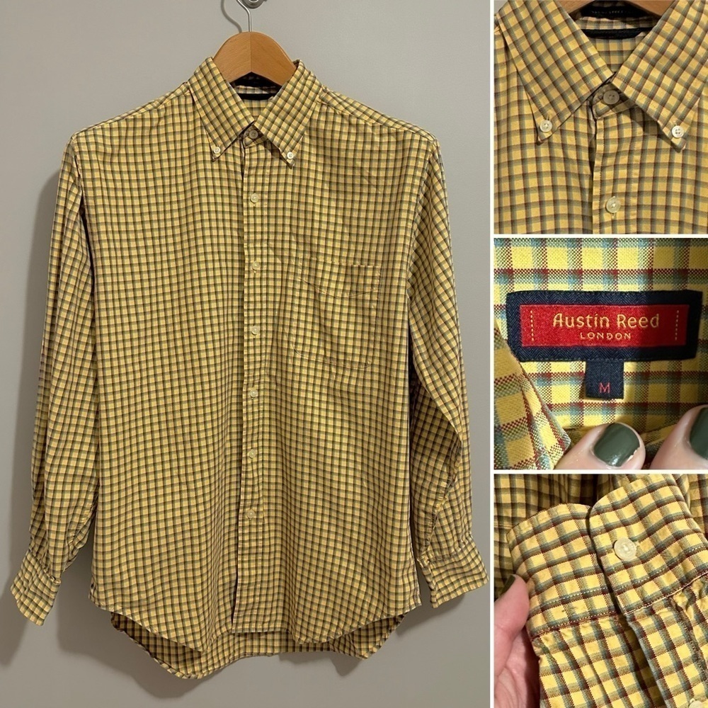 AUSTIN REED Regent Street Oxford Plaid Button Down Men’s Shirt Size Medium